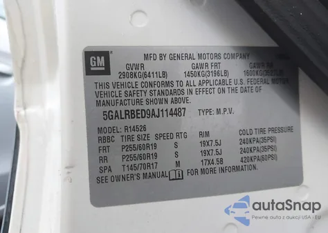 2010 Buick Enclave 1Xl z USA, uszkodzony, nr VIN 5GALRBED9AJ114487